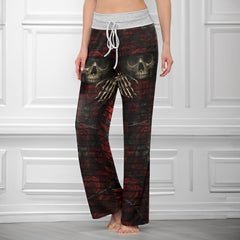 Barbed Heart Skull Rose Women's High-waisted Wide Leg Pants