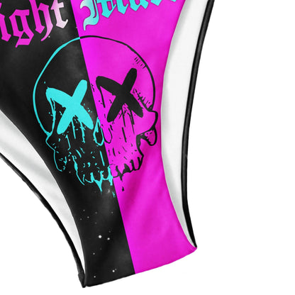 Double Block Color Emo Skull Gothic Micro Triangle Bikini Swimsuit - Wonder Skull