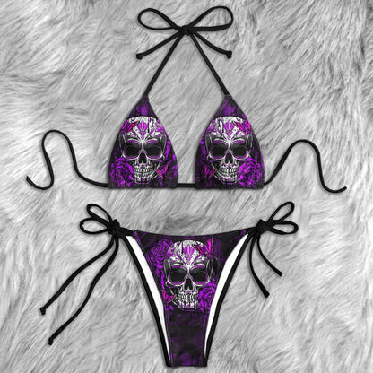 Violet Gothic Skull Butterfly Micro Triangle Bikini Swimsuit - Wonder Skull