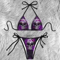 Violet Gothic Skull Butterfly Micro Triangle Bikini Swimsuit - Wonder Skull