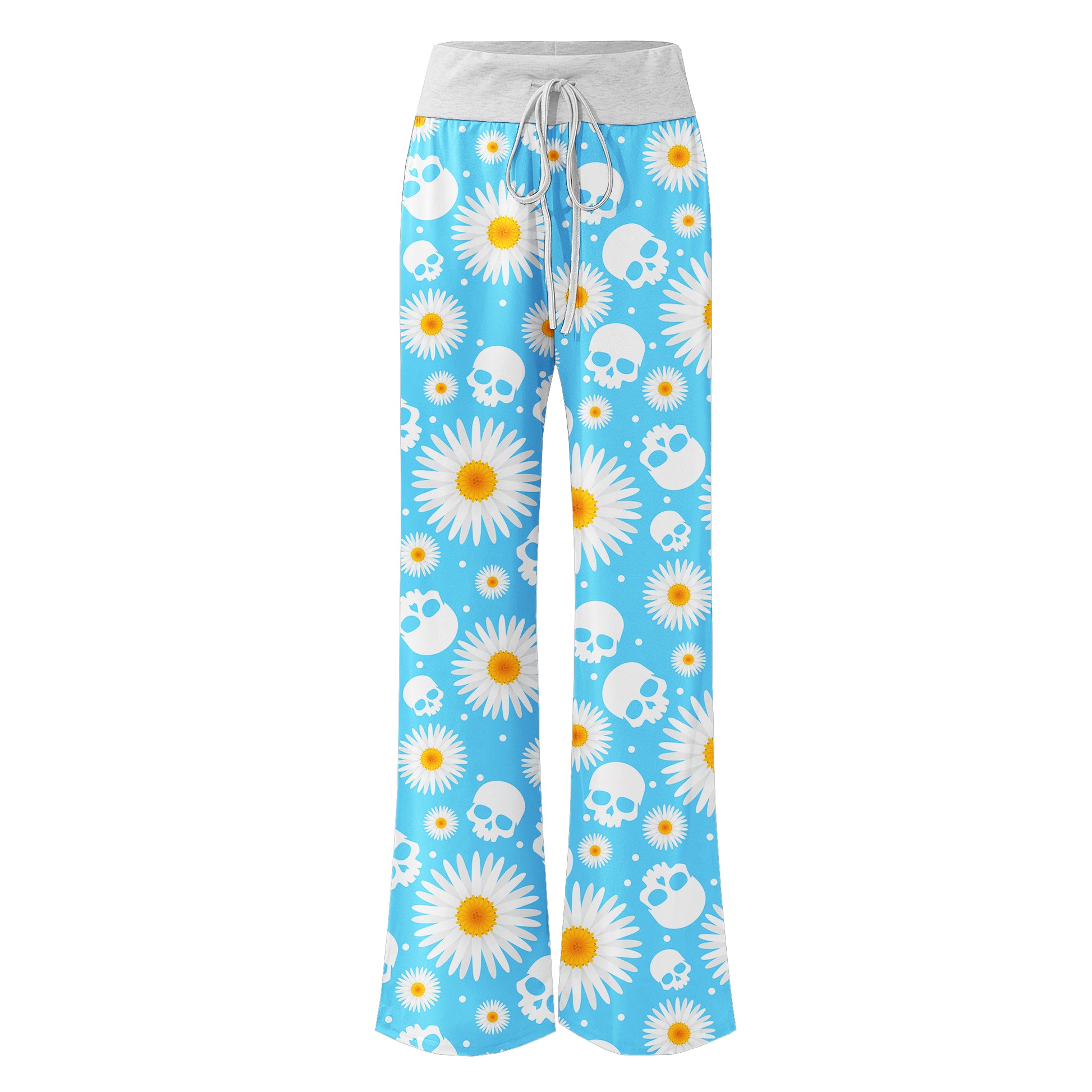 Blue Daisy Skull Women's High-waisted Wide Leg Pants | Wonder Skull