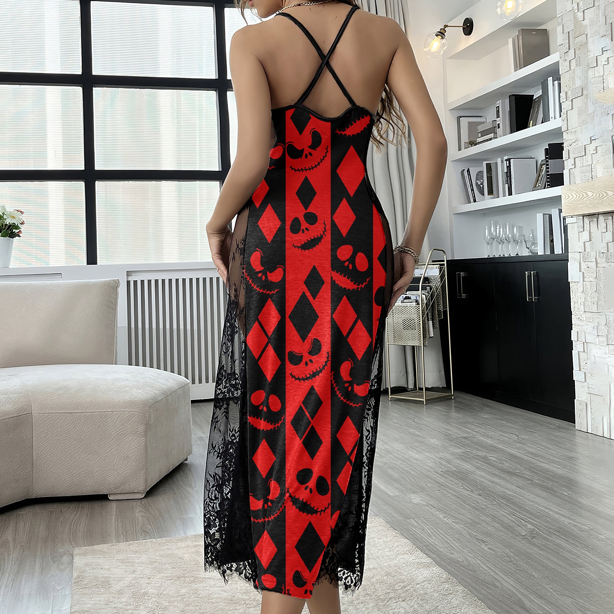 Red Black Haunted Diamonds Lace Cami Sleepwear