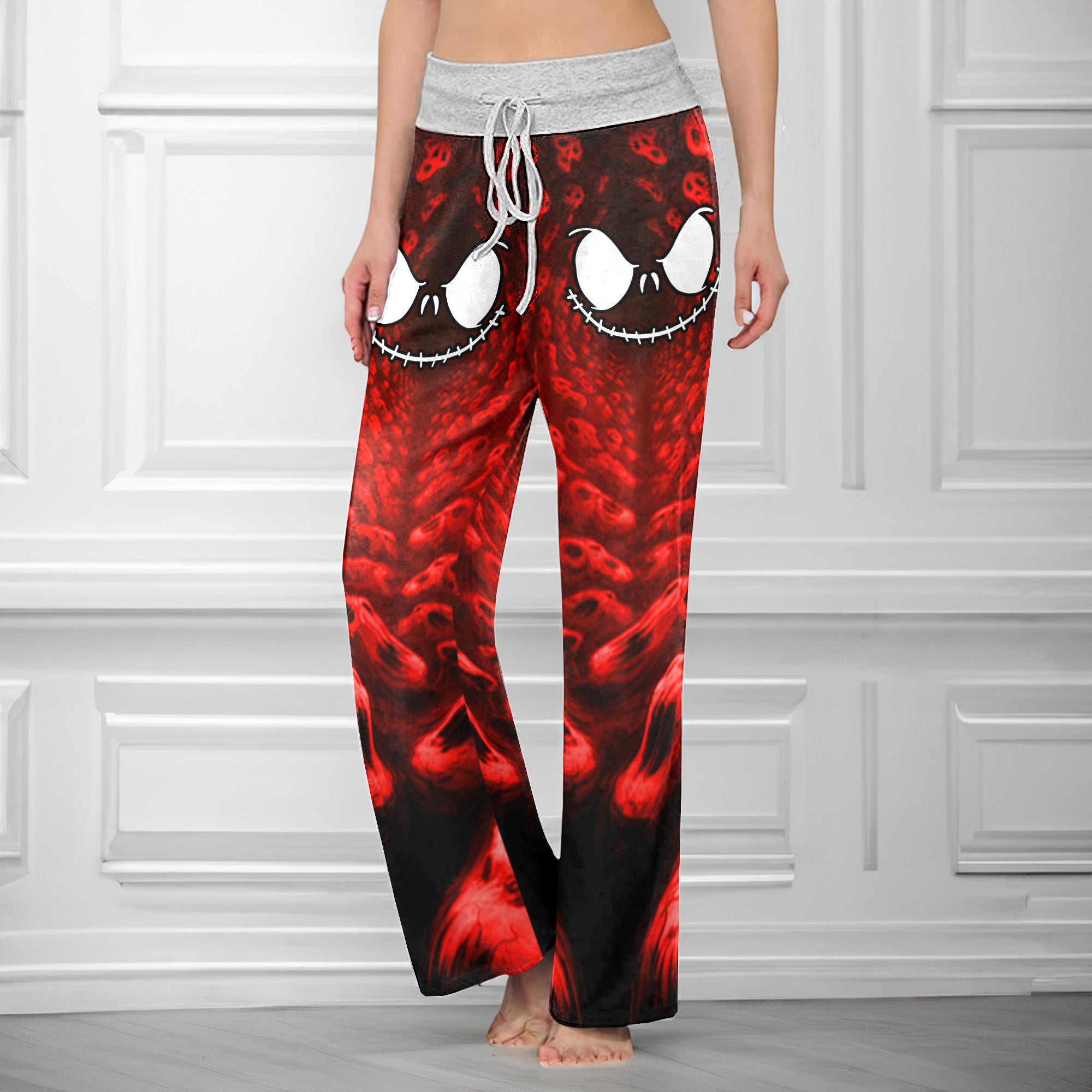 Infinite Red Skull Art Women's High-waisted Wide Leg Pants