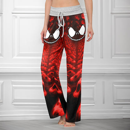 Infinite Red Skull Art Women's High-waisted Wide Leg Pants