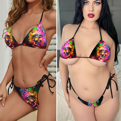 Colorful Fire Skull Micro Triangle Bikini Swimsuit - Wonder Skull