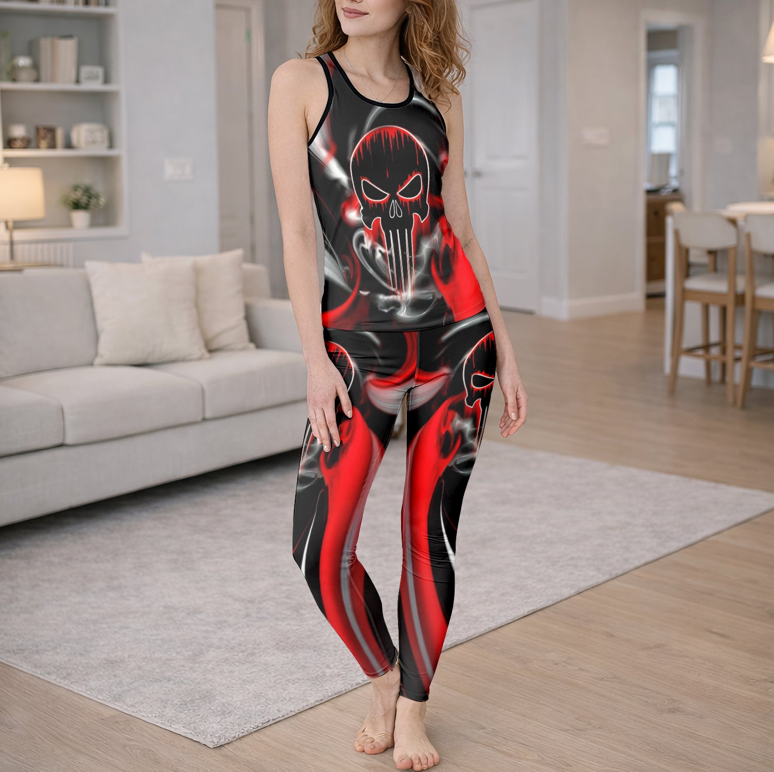Crimson Smoke Skull Art Tanktop and Leggings