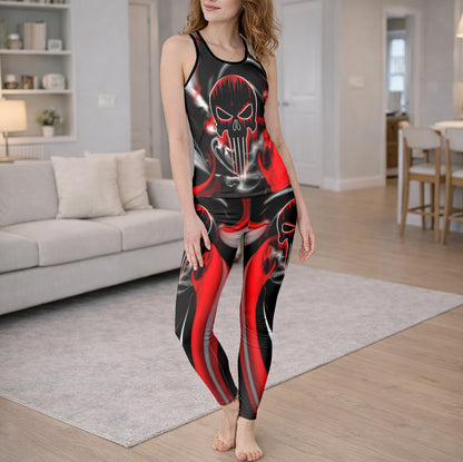 Crimson Smoke Skull Art Tanktop and Leggings