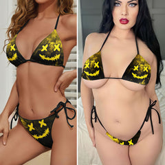 Yellow Crazy Face Micro Triangle Bikini Swimsuit - Wonder Skull