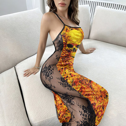 Orange Effect Flow Skull Women's Lace Cami Sleepwear | Gothic, Punkrock, Lingerie for Women