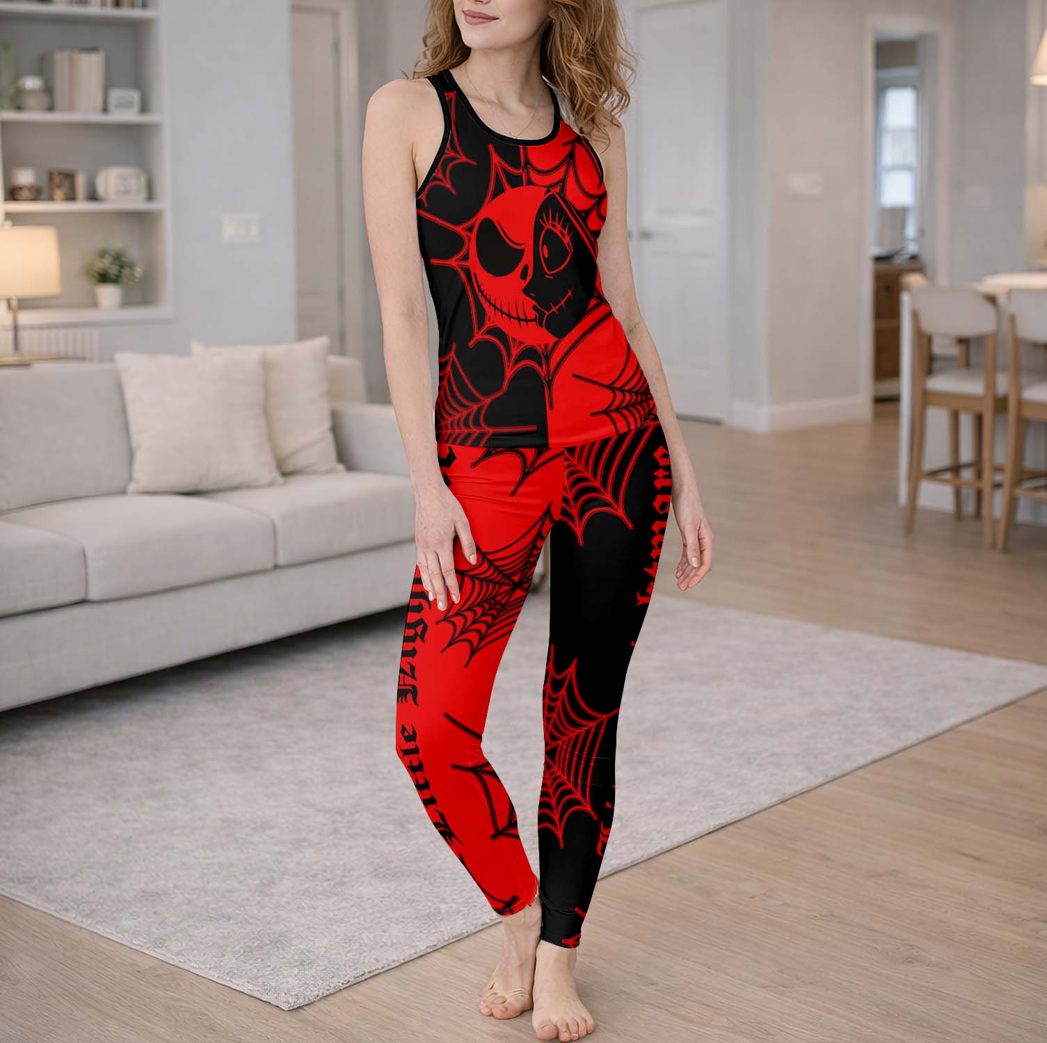 Red Spiderweb Skeleton Art Tanktop and Legging