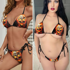 Skull Flame Micro Triangle Bikini Swimsuit - Wonder Skull