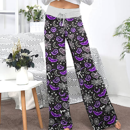Spooky Pastel Goth Pattern Women's High-waisted Wide Leg Pants
