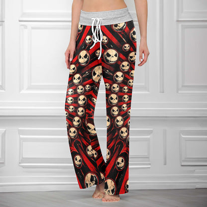 Gothic Crimson Skulls Women's High-waisted Wide Leg Pants