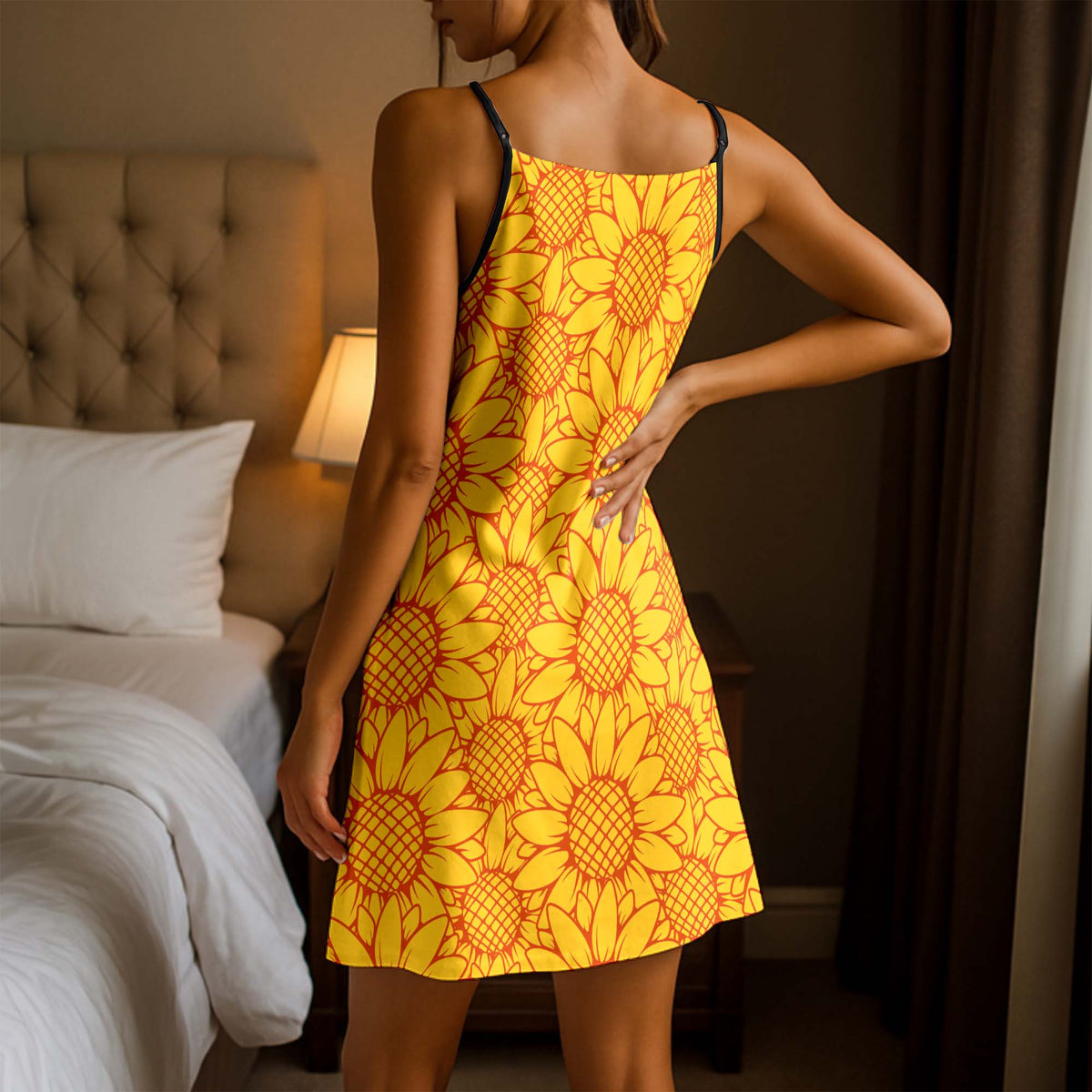 Golden Sunflower Field Short Cami Dress