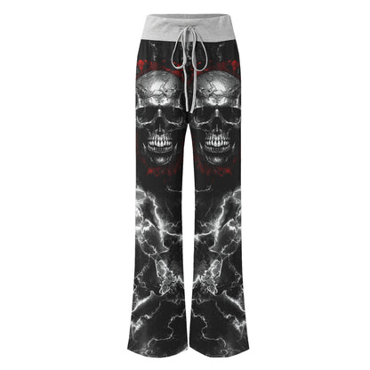 Skull Silver Thunder Art Women's High-waisted Wide Leg Pants | Wonder Skull