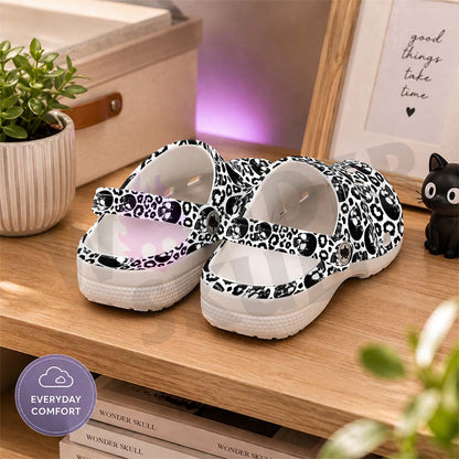 Wonder Skull Lightweight Clog Sandals are designed for all-day comfort. Featuring breathable ventilation holes, a cushioned footbed, and a pivoting heel strap, these versatile unisex clogs are perfect for use at home, outdoors, or at work — whatever your profession may be.