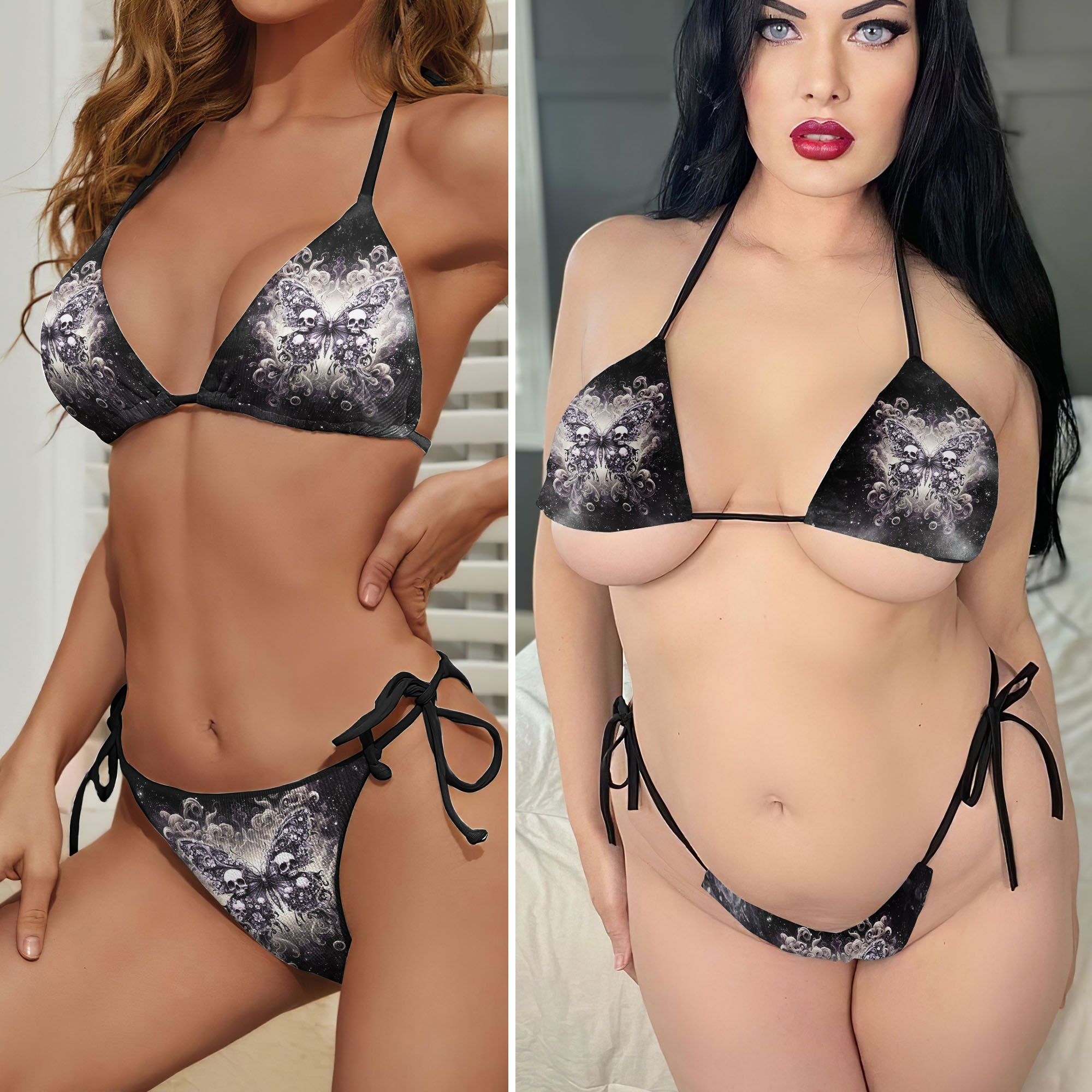 Abstract Skull Butterfly Gothic Micro Triangle Bikini Swimsuit