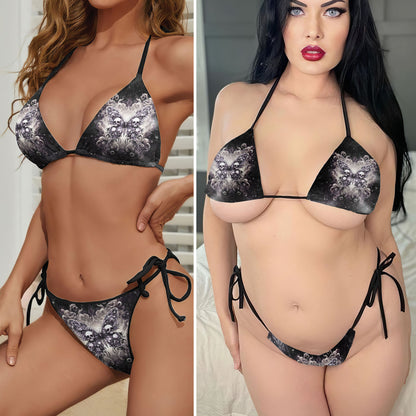 Abstract Skull Butterfly Gothic Micro Triangle Bikini Swimsuit