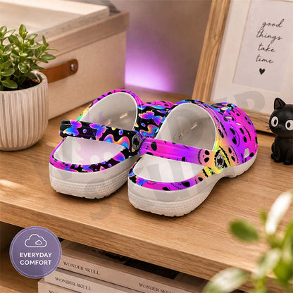 Wonder Skull Lightweight Clog Sandals are designed for all-day comfort. Featuring breathable ventilation holes, a cushioned footbed, and a pivoting heel strap, these versatile unisex clogs are perfect for use at home, outdoors, or at work — whatever your profession may be.
