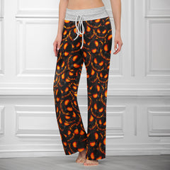 Orange Scary Face Pattern Women's High-waisted Wide Leg Pants | Wonder Skull