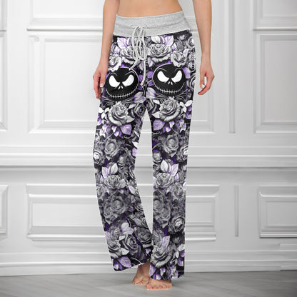 Violet Curse Gothic Skull Women's High-waisted Wide Leg Pants
