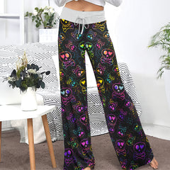 Rainbow Heart Skulls Women's High-waisted Wide Leg Pants