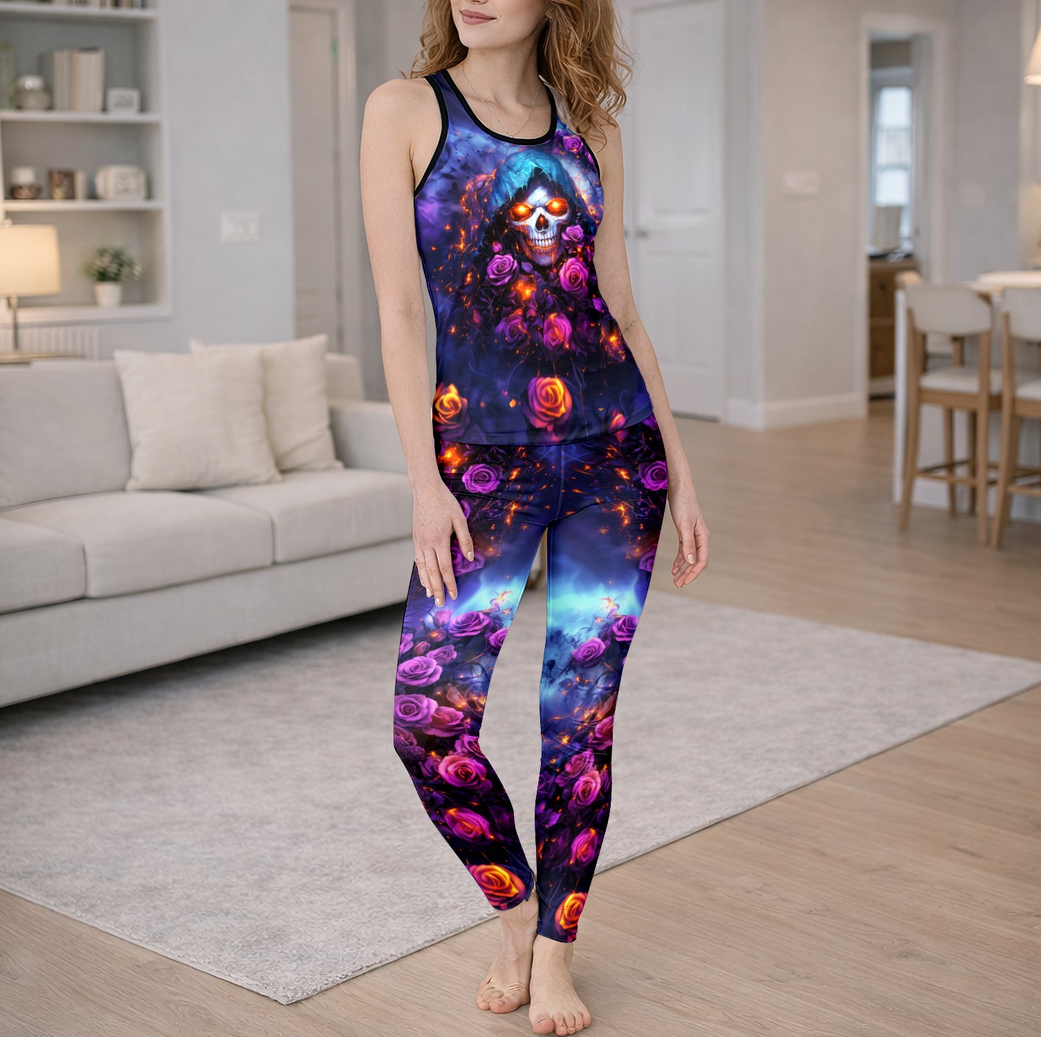 Gothic Rose Skull Blaze Tanktop and Legging