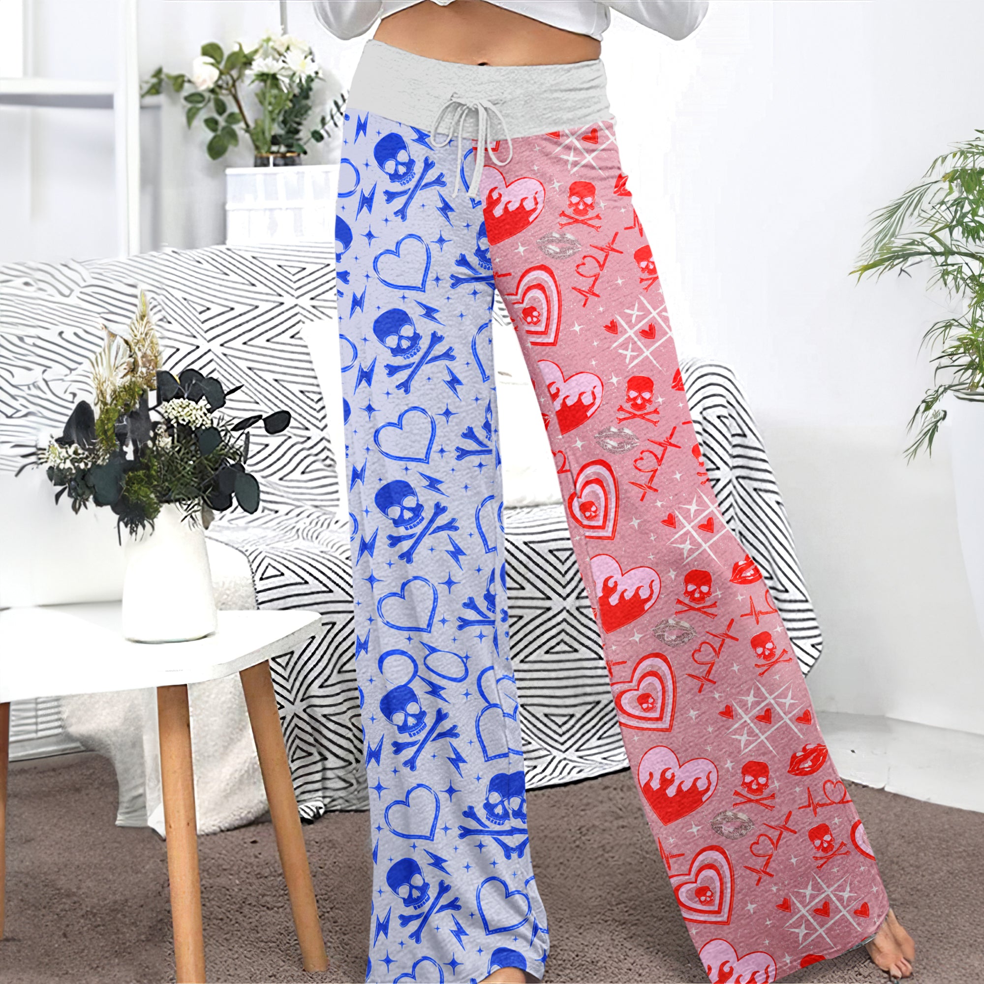Electric Heart Skull Mix Women's High-waisted Wide Leg Pants