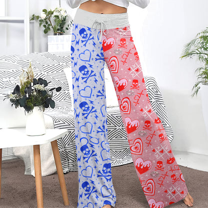 Electric Heart Skull Mix Women's High-waisted Wide Leg Pants