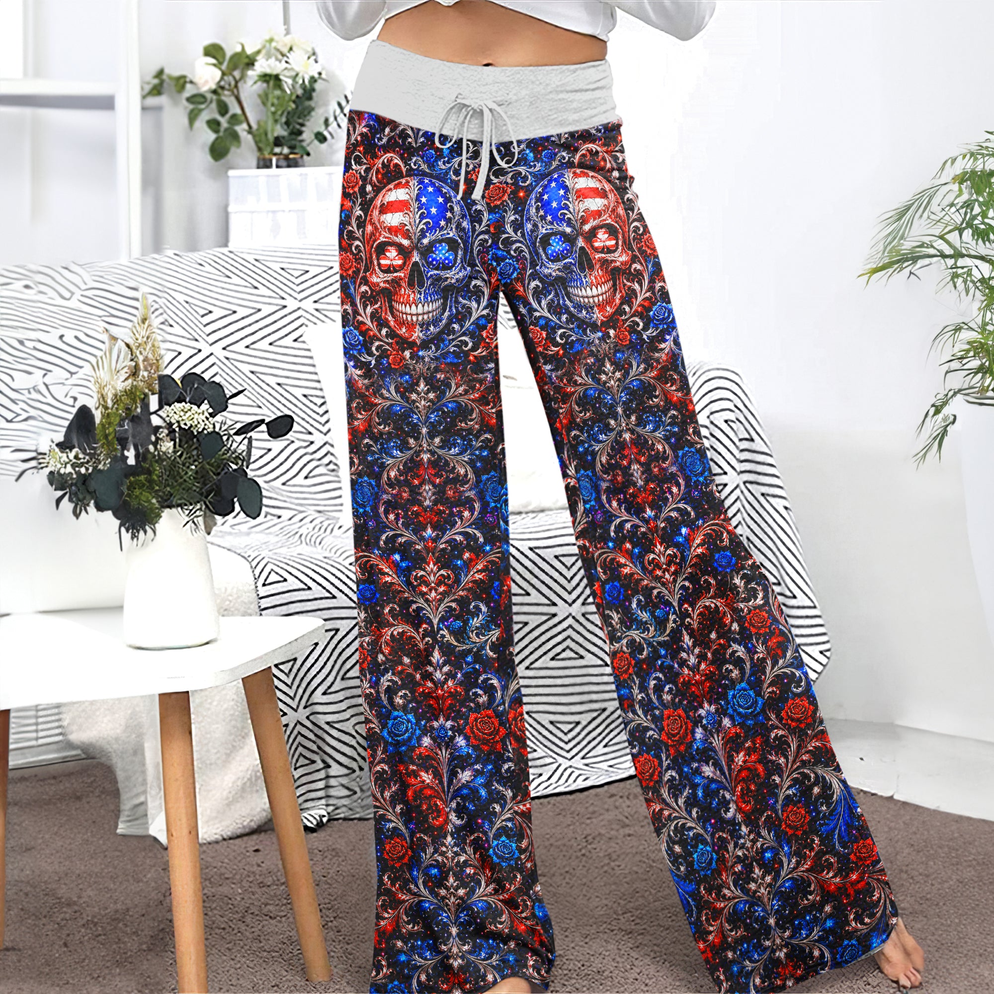 Baroque American Skull Women's High-waisted Wide Leg Pants