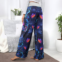 Dark Blue Effect Skull Women's High-waisted Wide Leg Pants | Wonder Skull