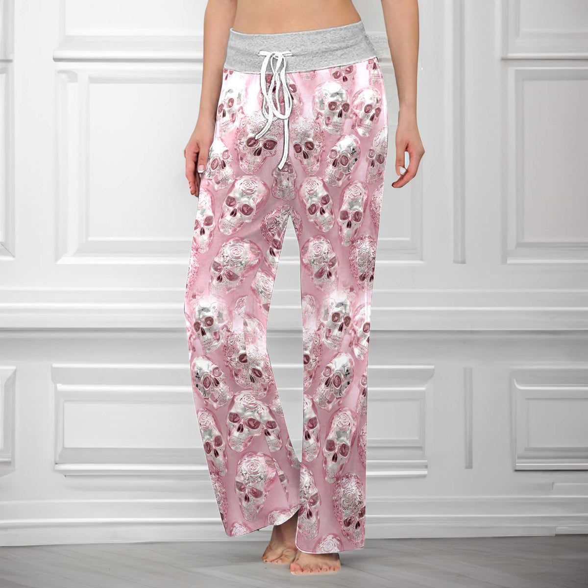 Neon Skull Mosaic Chrome Women's High-waisted Wide Leg Pants
