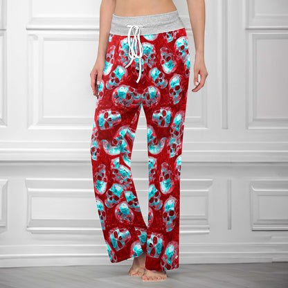 Neon Skull Crimson Chrome Women's High-waisted Wide Leg Pants