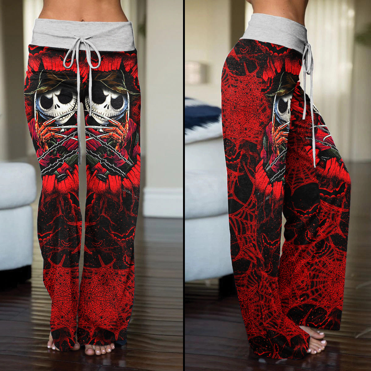 Red Dark Nightmare Theme Women's High-waisted Wide Leg Pants | Wonder Skull