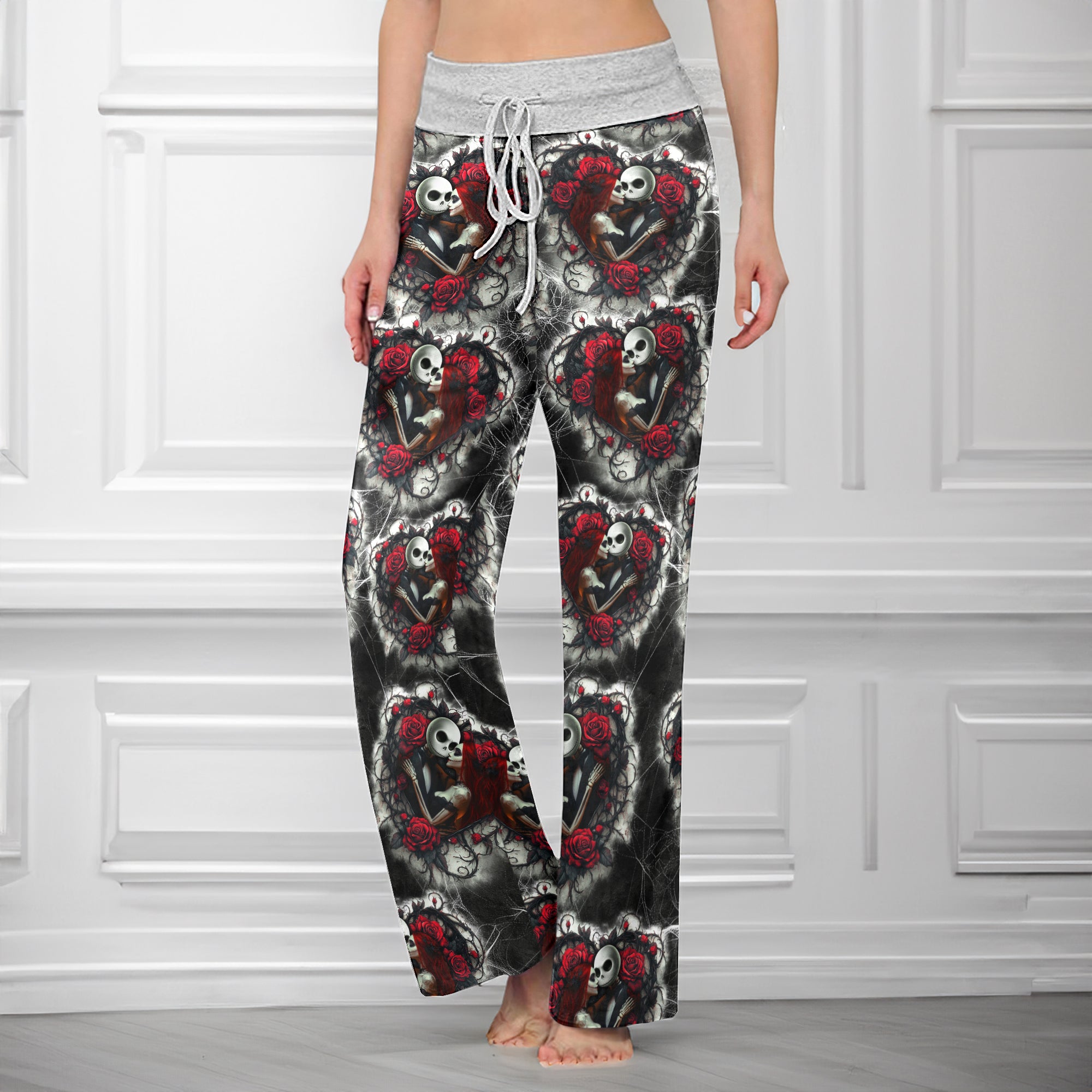Couple Rose Pattern Women's High-waisted Wide Leg Pants