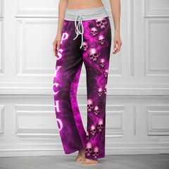 Amethyst Smoke Skull Art Women's High-waisted Wide Leg Pants