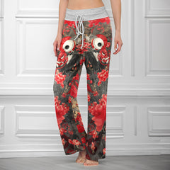 Red Masked Skeleton Amidst Women's High-waisted Wide Leg Pants