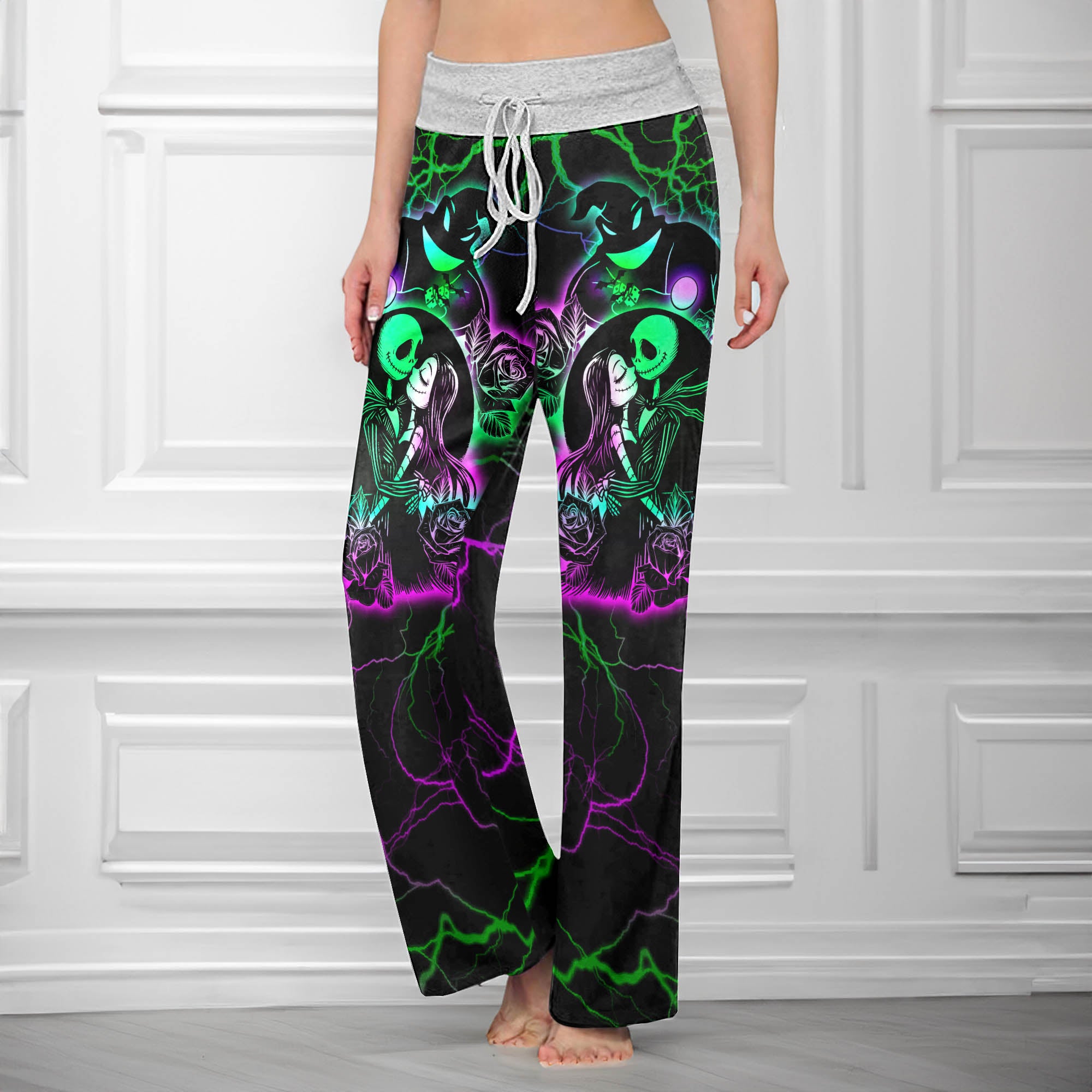 Green Couple Moon Women's High-waisted Wide Leg Pants