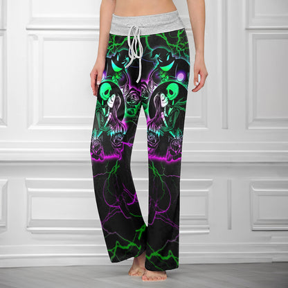 Green Couple Moon Women's High-waisted Wide Leg Pants