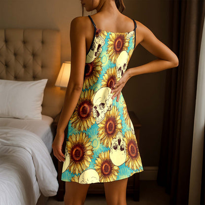Gothic Sunflowers Skull Short Cami Dress