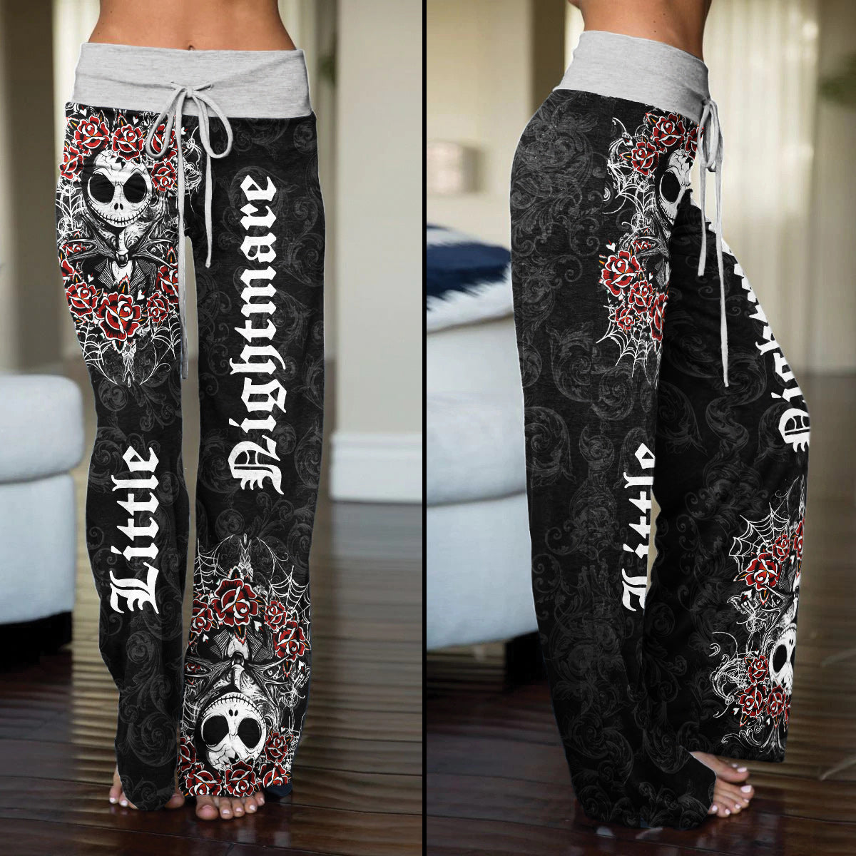 Nightmare Theme Gothic Art Women's High-waisted Wide Leg Pants | Wonder Skull