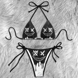 Black Emo Skull Melting Micro Triangle Bikini Swimsuit - Wonder Skull
