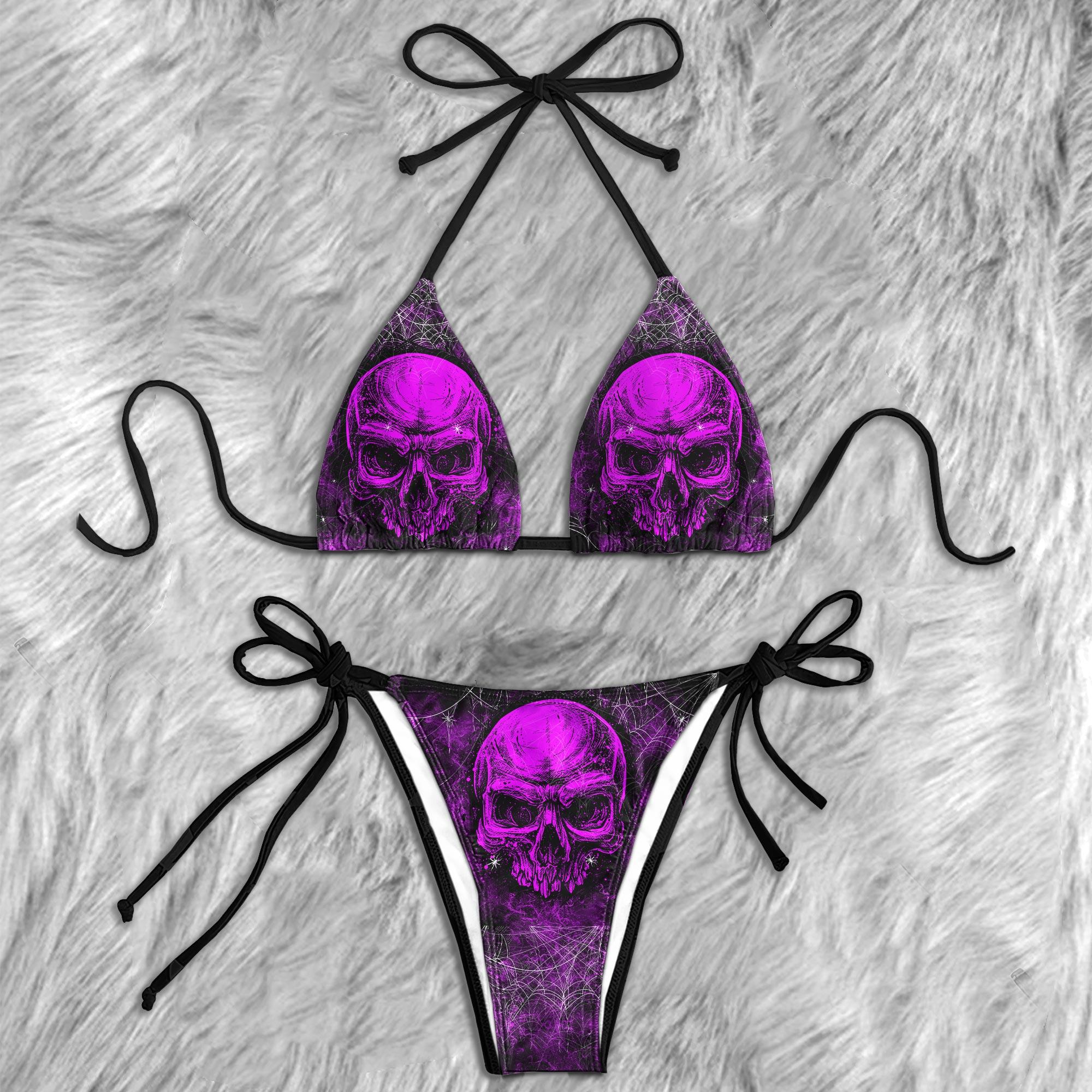 Violet Skull Horror Micro Triangle Bikini Swimsuit - Wonder Skull