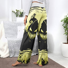 Yellow Black Nightmare Theme Women's High-waisted Wide Leg Pants | Wonder Skull