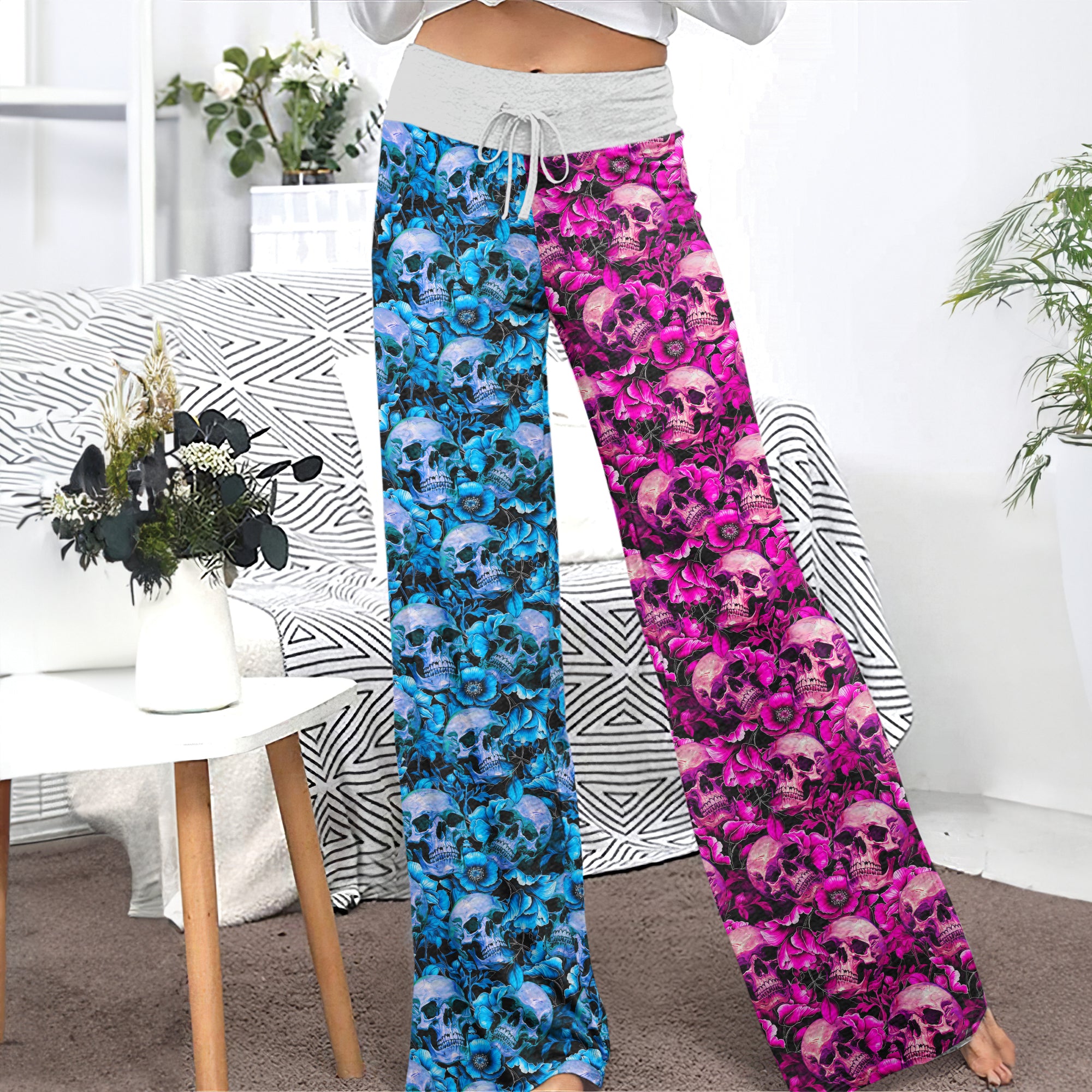 Neon Phantasm Skull Garden Women's High-waisted Wide Leg Pants
