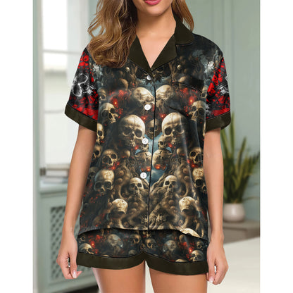 Chic and stylish women's pajama set with unique design prints and statement sleeves, Soft and luxurious fabrics make this pajama set perfect for bedtime or lounging at home.