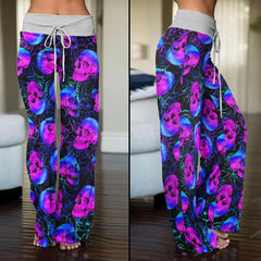 Purple Skull Rose Spider Women's High-waisted Wide Leg Pants | Wonder Skull