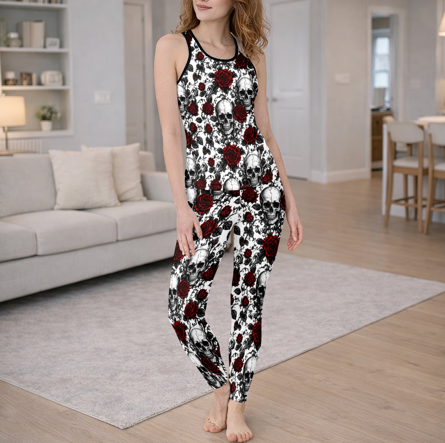 Dark Floral Skull Baroque Tanktop and Legging
