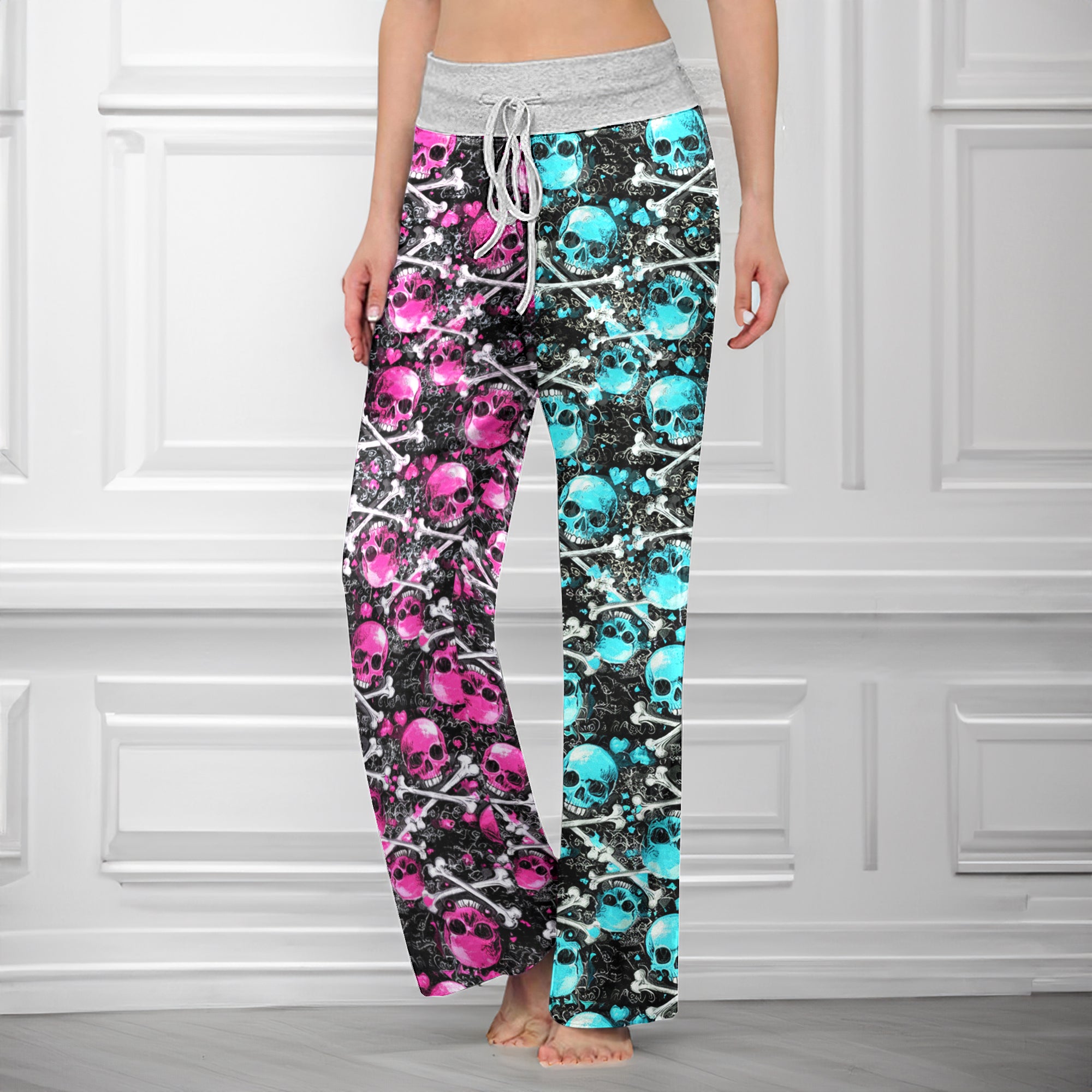 Neon Grunge Skull Love Women's High-waisted Wide Leg Pants