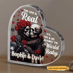 This Love Is Real - Customized Skull Couple Crystal Heart Anniversary Gifts - Wonder Skull